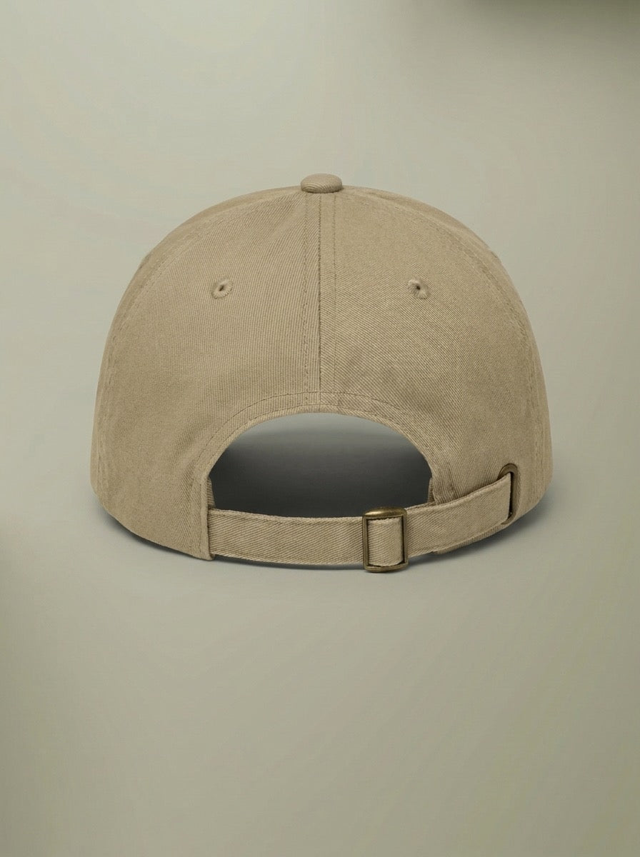 Back of the khaki Rick's Bait & Tackle hat, showing the adjustable strap.